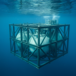 Armazenamento de energia renovável com esferas de betão no oceano